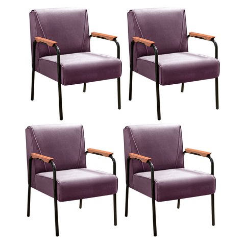 Kit 04 Poltronas Decorativas Jade para Sala de Estar, Recepção - Veludo Roxo