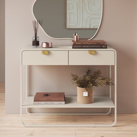 Aparador 2 Gavetas 100cm Orgânico Pé Metal Luna Offwhite
