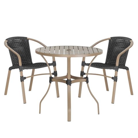 02 Cadeiras Floripa e Mesa Roma 80cm Fendi e Corda Nautica Trama Original