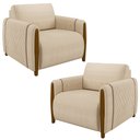 Ver imagem 1 de Kit 2 Poltronas Decorativas Pés Madeira Maceió Linho Champagne - Gran Belo