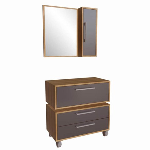 Gabinete Suspenso 80cm Alice Mel Grafite Balcão e Espelheira2 Gavetas para Banheiro sem Cuba