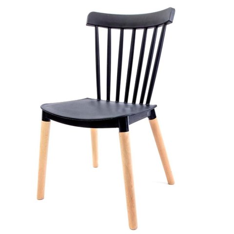 Cadeira Windsor Preta - Base Madeira Natural