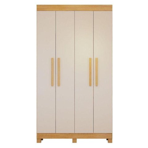 Guarda Roupa Casal Quero 4 Portas de Bater 2 Gavetas MDF Cinamomo Off White Valdemóveis