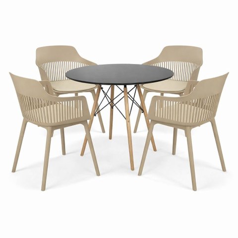 Conjunto de Jantar Mesa Eiffel 120cm Preto + 4 Cadeiras Marcela Nude