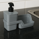 Ver imagem 2 de Conjunto Dispenser Pump Porta Detergente C/ Bandeja para Esponja Organizador de Pia Cozinha:cinza