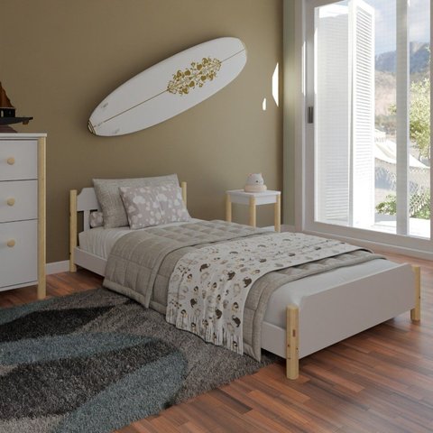 Cama Infantil Solteiro Arredus em Madeira Maciça/MDF Branco/Marrom