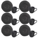 Ver imagem 1 de Jogo 6 Xícaras Café 120ml com Pires Preto Matte Cerâmica Orgânico Porto Brasil