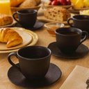 Ver imagem 3 de Jogo 6 Xícaras Café 120ml com Pires Preto Matte Cerâmica Orgânico Porto Brasil