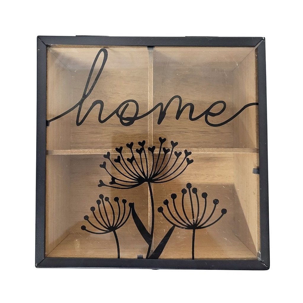 Caixa Decorativa Madeira 4 Divisórias Tampa Vidro Decor Home