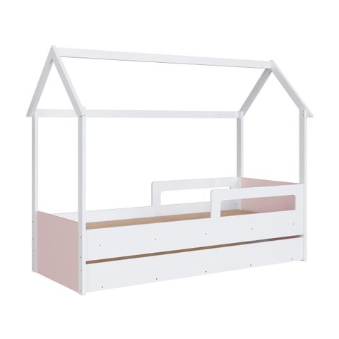 Cama Infantil Montessoriana com Cama Auxiliar 201X95cm Branco/Rosa