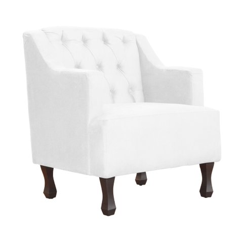 Poltrona Decorativa Pés Luis XV Gênises Encosto Capitonê Suede Branco Carolina Moveis