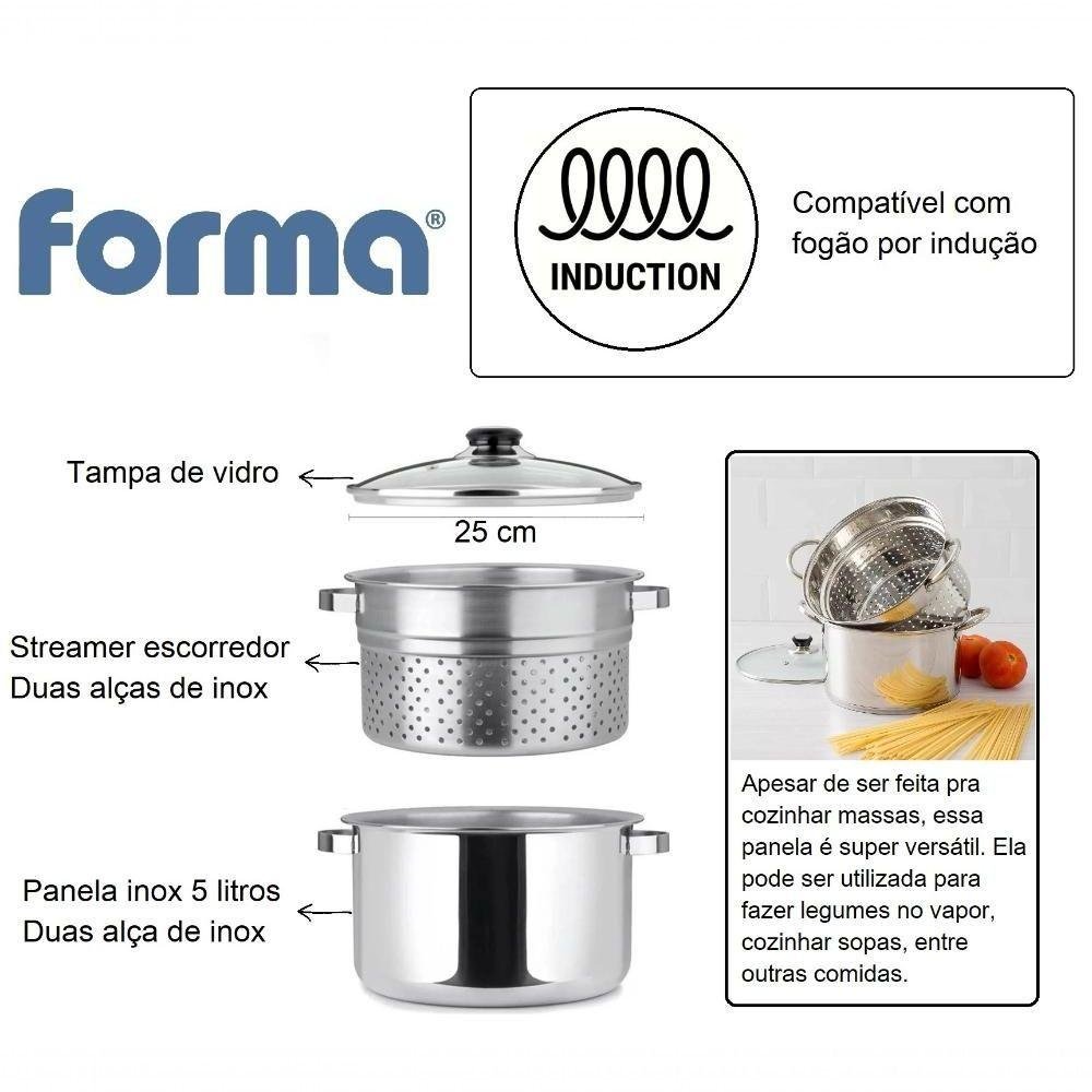 Panela Espagueteira Inox Fogão Indução 5l Legumes no Vapor - 3