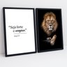 Kit 2 Quadros Decorativos para Sala Leão de Judá Seja Forte e Corajoso com Moldura Escritório Quarto - 1