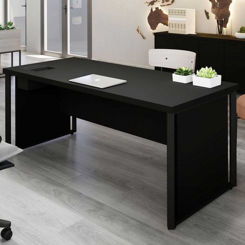 Mesa Executiva para Escritório Diretor com Caixa de Tomadas Porta Objetos 200cm Corporate Preto