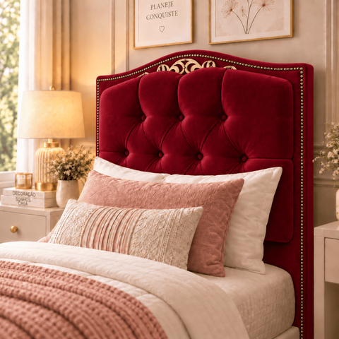 Cabeceira Cama Solteiro Greta 90cm Estofada Veludo Design Clássico