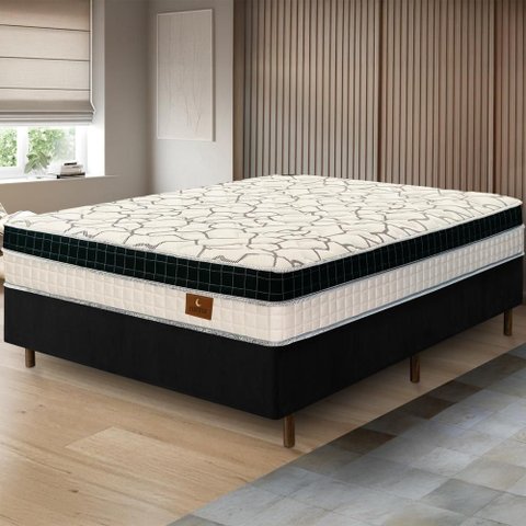 Cama Box Preta + Colchão Casal Buenos Aires Molas Superlastic 138x188x67cm