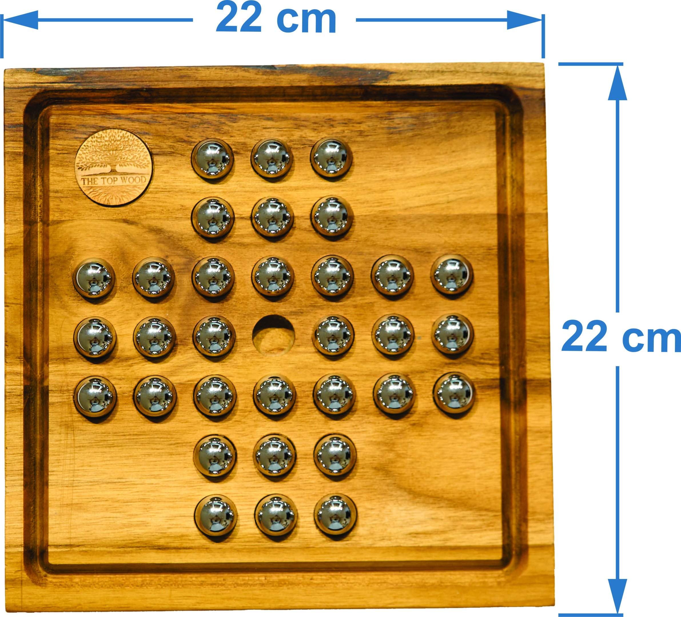 Jogo Resta 1 Tabuleiro de Madeira Teca e Esfera Metálicas Educativo Lúdico - 3