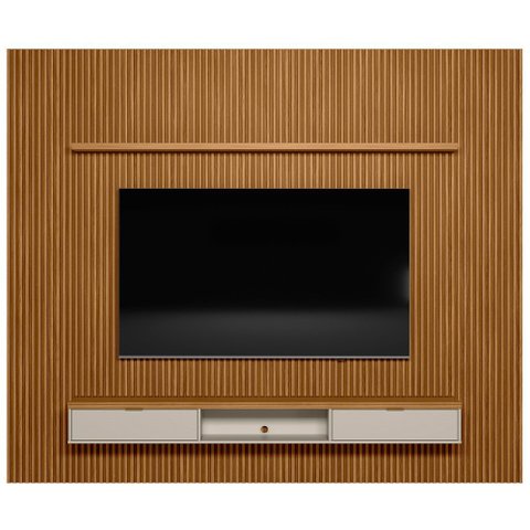 Painel Ripado para TV 75 Pol. com Bancada 297cm Prime Plus L06 Nature/Off White - Mpozenato