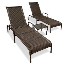 Kit 2 Espreguiçadeiras Catar com Regulagem e Mesa de Centro para Piscina, Área Externa - Marrom - 1