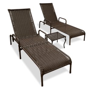 Kit 2 Espreguiçadeiras Catar com Regulagem e Mesa de Centro para Piscina, Área Externa - Marrom
