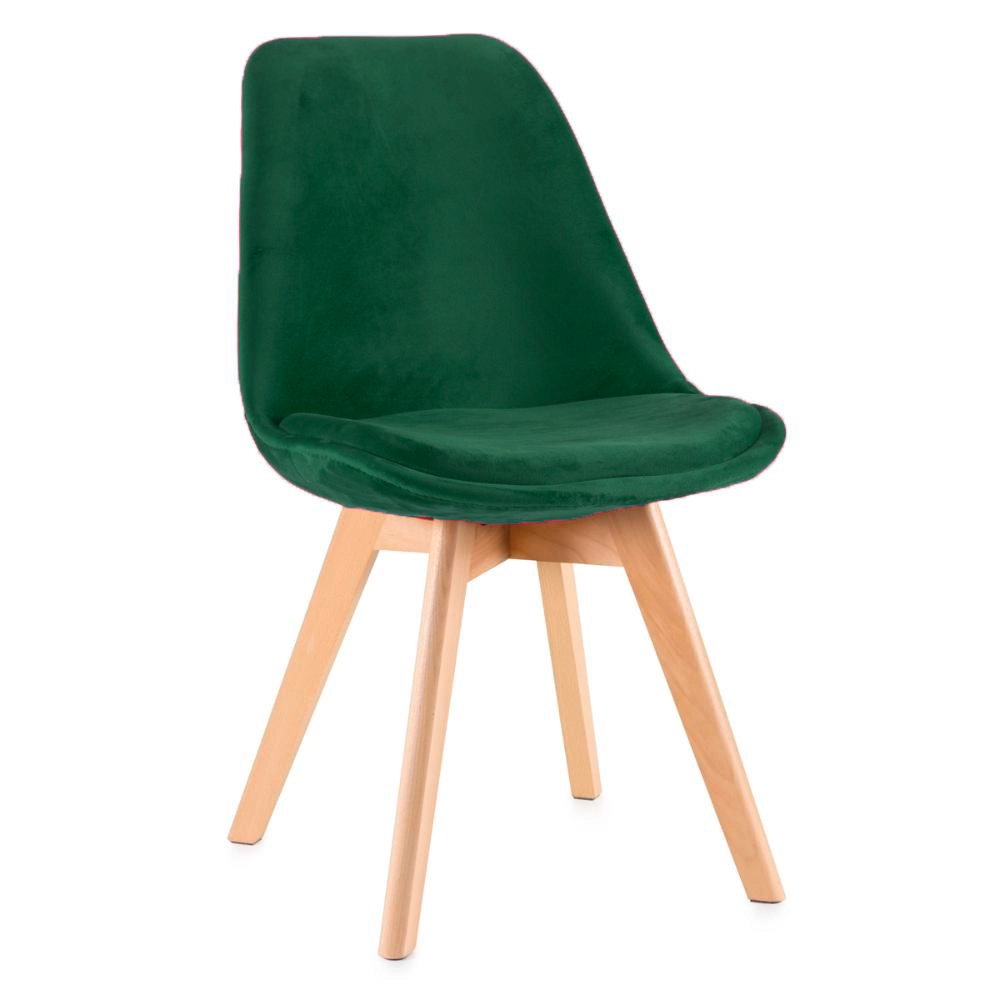 Kit 4 Cadeiras Charles Eames Leda Veludo Estofada Base Madeira - Verde - 5