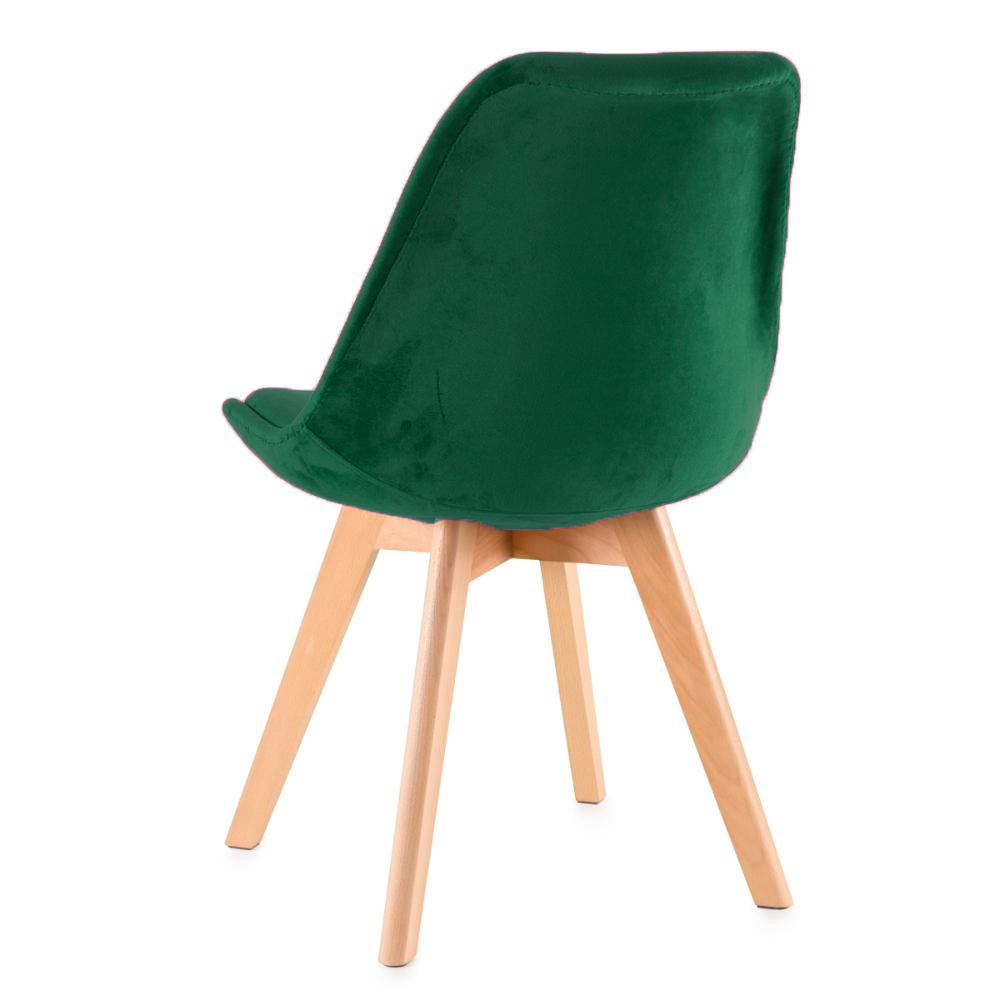 Kit 4 Cadeiras Charles Eames Leda Veludo Estofada Base Madeira - Verde - 3