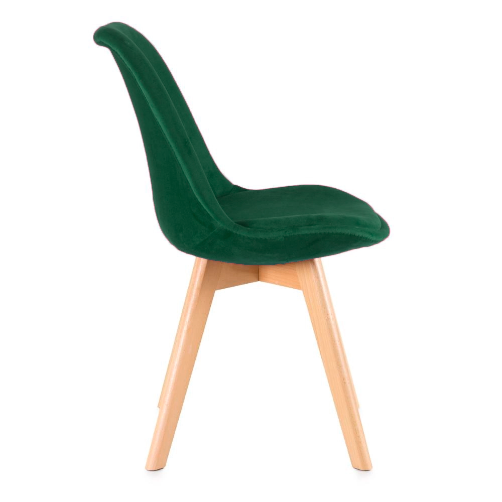 Kit 4 Cadeiras Charles Eames Leda Veludo Estofada Base Madeira - Verde - 2