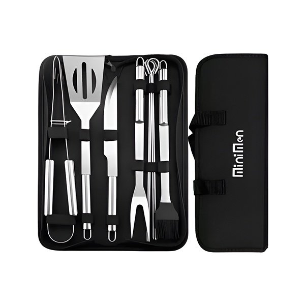 Kit Churrasqueiro 9 Peças Aço Inox com Bolsa Organizadora para Fácil Transporte