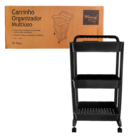 Carrinho Organizador Multiuso 3 Prateleiras com Rodas Cinza