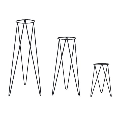 Kit 3 Suportes Tripé de Chão para Vasos de Plantas e Flores - 30cm 45cm 60cm - Ferro