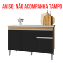 Ver imagem 3 de Balcão Gabinete de Cozinha 3 Portas 120cm Tatiane sem Tampo:amêndoa Preto