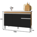 Ver imagem 4 de Balcão Gabinete de Cozinha 3 Portas 120cm Tatiane sem Tampo:amêndoa Preto