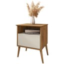 Ver imagem 1 de Mesa de Cabeceira Cancun Quarto Pés Madeira Maciça 1 Gaveta Naturale/Off White