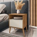 Ver imagem 2 de Mesa de Cabeceira Cancun Quarto Pés Madeira Maciça 1 Gaveta Naturale/Off White