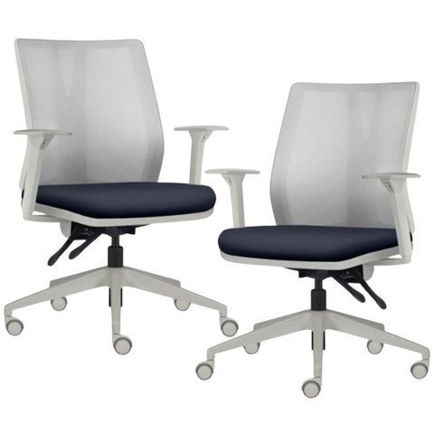 Kit 2 Cadeiras de Escritório Giratória Diretor Flow F02 Base Cinza Sintético Azul - Lyam Decor