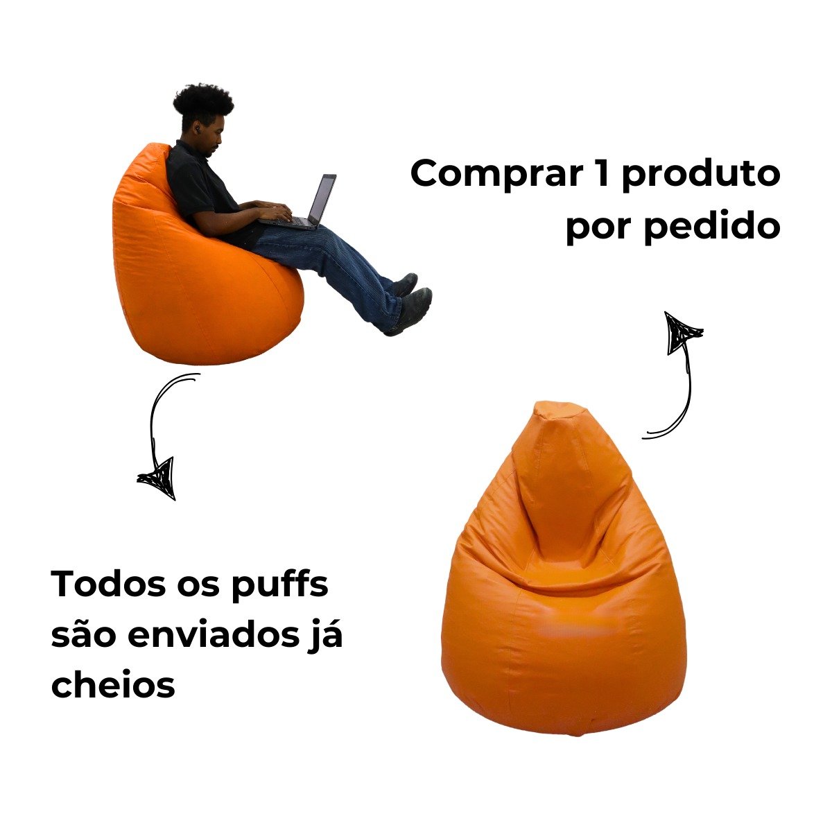 Puff Almofadão Retangular Gigante Eventos Conforto Cheio Casa Quarto - Branco - 2