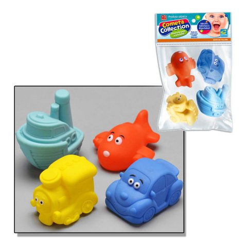 4 Brinquedos Transportes Mordedor Macio Bebê Partir +3 Meses