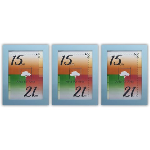 Porta-retratos Kit 3 Quadros Molduras Com vidro - Moldura Azul Claro