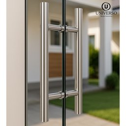 Puxador Duplo Tubular Alumínio 30cm Redondo Porta Pivotante - 3