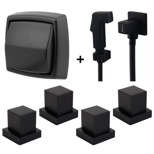Kit Ducha Higienica Preta 4 Acabamento Registro + Descarga
