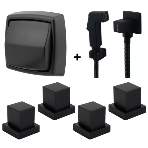 Kit Ducha Higienica Preta 4 Acabamento Registro + Descarga