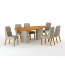 Ver imagem 1 de Conjunto Sala de Jantar Ísis 2,00m com 6 Cadeiras Tampo Orgânico s/ Vidro Cinamomo Off White/Linho P