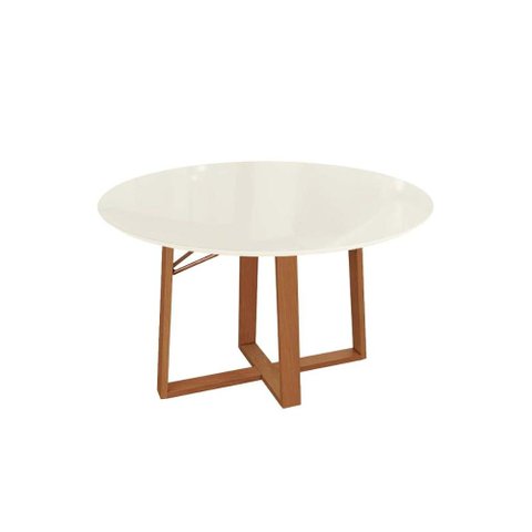 Mesa de Sala Jantar Elma Madeira Maciça C/tampo Madeirado C/ Vidro 105x105cm Carvalho/off White/