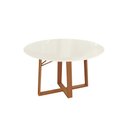 Ver imagem 1 de Mesa de Sala Jantar Elma Madeira Maciça C/tampo Madeirado C/ Vidro 105x105cm Carvalho/off White/