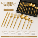 Ver imagem 4 de Kit Talheres Dourados Aço Inox 24 Peças, Facas , Garfos