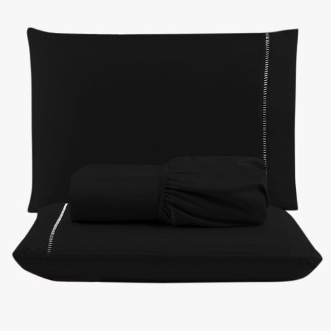 Jogo de Lençol Peletizado 400 Fios Queen 3 Peças - Casa - Hotel - Pousada - Preto Casa Show Enxovais