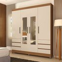 Ver imagem 2 de Guarda Roupa Roupeiro Casal Mônaco 4 Portas 6 Gavetas Espelho e Pés PVC Amêndola Off White Demóbile