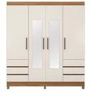 Ver imagem 1 de Guarda Roupa Roupeiro Casal Mônaco 4 Portas 6 Gavetas Espelho e Pés PVC Amêndola Off White Demóbile