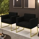 Ver imagem 2 de Kit 2 Poltronas Elisa Suede Preto Base Metálica Industrial Dourada - D'Rossi