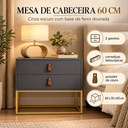 Ver imagem 2 de Mesa Unic 60cm Cabeceira de Cama Quarto Solteiro Base Ferro:Cinza/Dourado